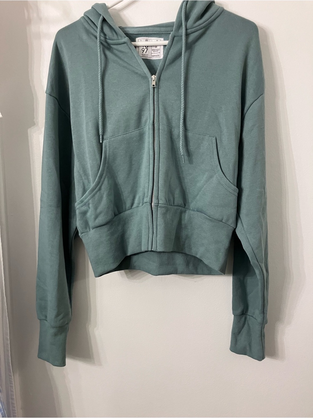 Cropped Zip-Up Hoodie - Sage Green
